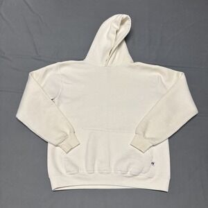 Russell Athletic White Cotton Fleece Pullover Hoodie Medium Made in USA Y2K